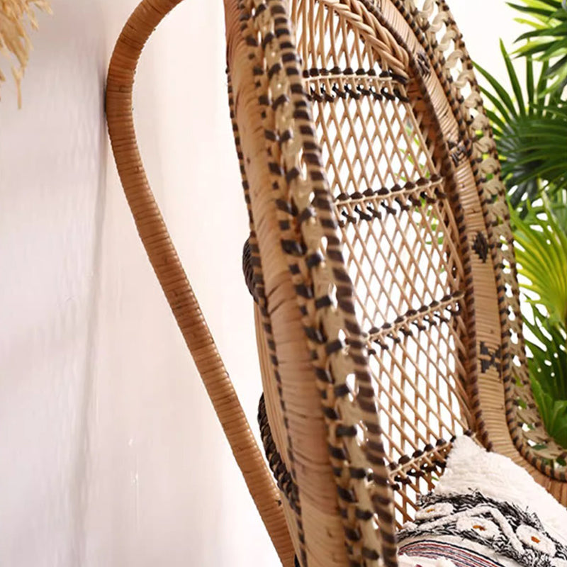 Contemporary Boho Handwoven Indonesian Rattan Accent Chair - High Back Peacock Rattan Lounge Chair With Waterproof Fabric Cushion For Living Room Lumendat