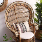 Contemporary Boho Handwoven Indonesian Rattan Accent Chair - High Back Peacock Rattan Lounge Chair With Waterproof Fabric Cushion For Living Room Lumendat