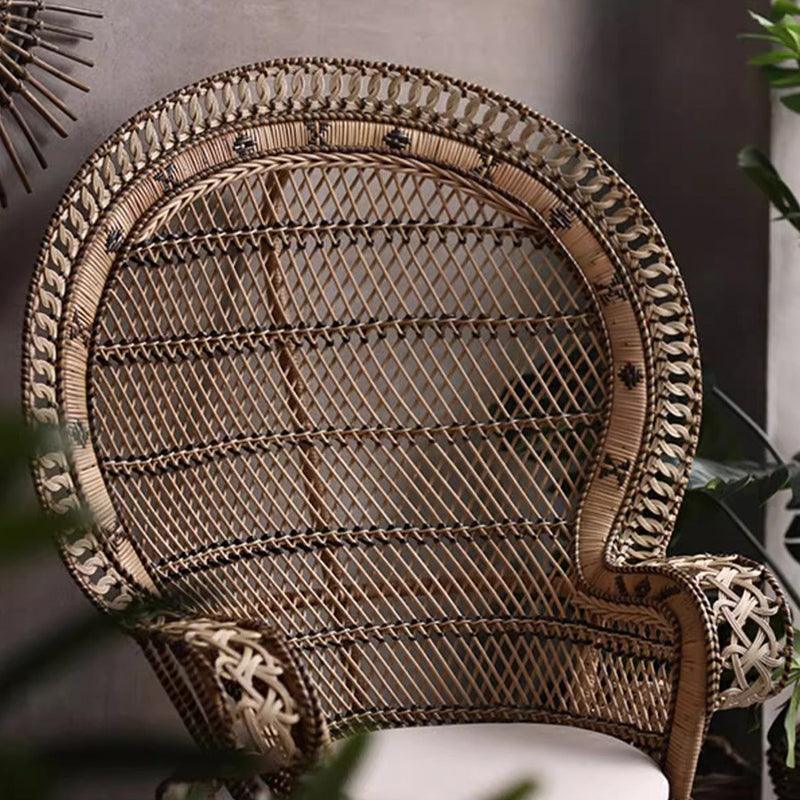 Contemporary Boho Handwoven Indonesian Rattan Accent Chair - High Back Peacock Rattan Lounge Chair With Waterproof Fabric Cushion For Living Room Lumendat