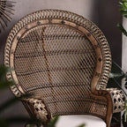 Contemporary Boho Handwoven Indonesian Rattan Accent Chair - High Back Peacock Rattan Lounge Chair With Waterproof Fabric Cushion For Living Room Lumendat