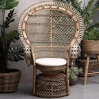 Contemporary Boho Handwoven Indonesian Rattan Accent Chair - High Back Peacock Rattan Lounge Chair With Waterproof Fabric Cushion For Living Room Lumendat