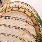 Contemporary Boho Handwoven Indonesian Rattan Accent Chair - High Back Peacock Rattan Lounge Chair With Waterproof Fabric Cushion For Living Room Lumendat