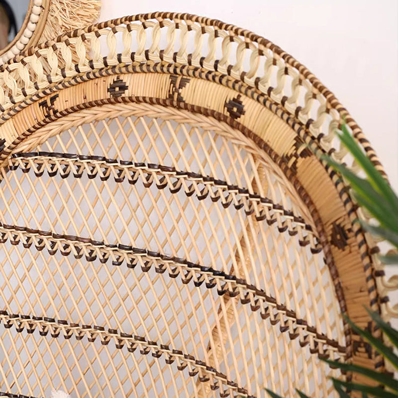 Contemporary Boho Handwoven Indonesian Rattan Accent Chair - High Back Peacock Rattan Lounge Chair With Waterproof Fabric Cushion For Living Room Lumendat