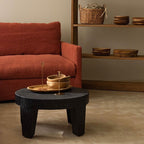 Traditional Rustic Solid Wood Round Coffee Table - Handcrafted Low Profile Sculptural Table For Living Room Lumendat