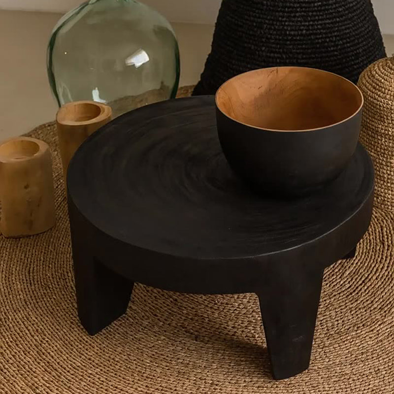 Traditional Rustic Solid Wood Round Coffee Table - Handcrafted Low Profile Sculptural Table For Living Room Lumendat