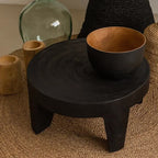 Traditional Rustic Solid Wood Round Coffee Table - Handcrafted Low Profile Sculptural Table For Living Room Lumendat