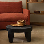 Traditional Rustic Solid Wood Round Coffee Table - Handcrafted Low Profile Sculptural Table For Living Room Lumendat