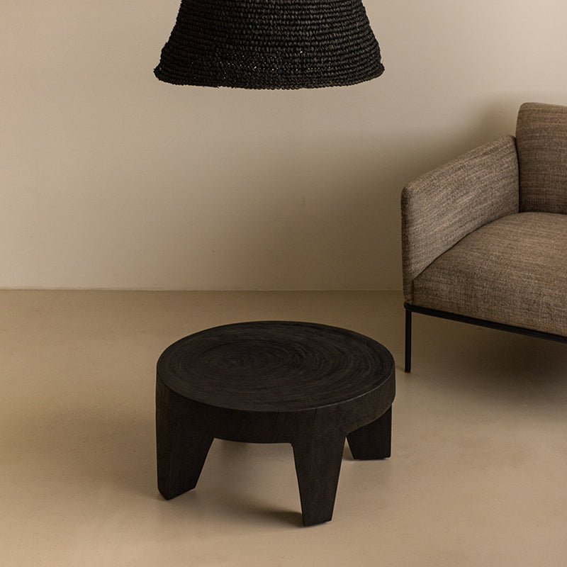 Traditional Rustic Solid Wood Round Coffee Table - Handcrafted Low Profile Sculptural Table For Living Room Lumendat