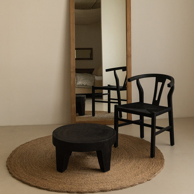 Traditional Rustic Solid Wood Round Coffee Table - Handcrafted Low Profile Sculptural Table For Living Room Lumendat