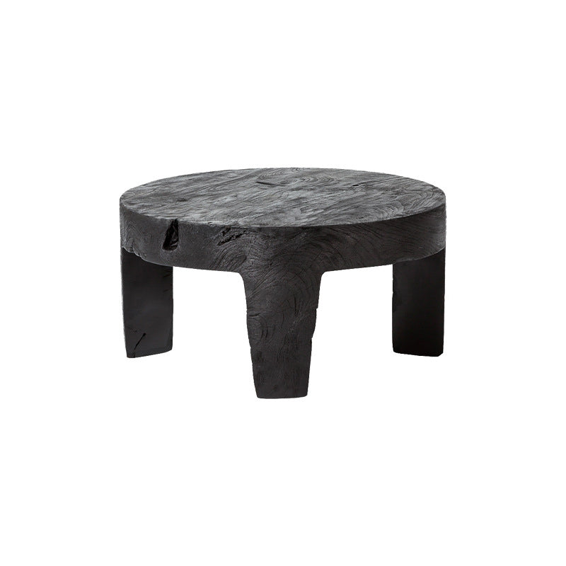 Traditional Rustic Solid Wood Round Coffee Table - Handcrafted Low Profile Sculptural Table For Living Room Lumendat