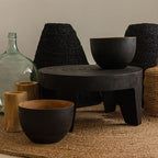 Traditional Rustic Solid Wood Round Coffee Table - Handcrafted Low Profile Sculptural Table For Living Room Lumendat