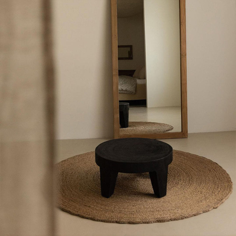 Traditional Rustic Solid Wood Round Coffee Table - Handcrafted Low Profile Sculptural Table For Living Room Lumendat