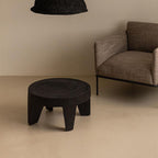 Traditional Rustic Solid Wood Round Coffee Table - Handcrafted Low Profile Sculptural Table For Living Room Lumendat