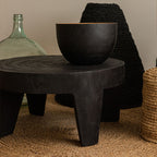 Traditional Rustic Solid Wood Round Coffee Table - Handcrafted Low Profile Sculptural Table For Living Room Lumendat