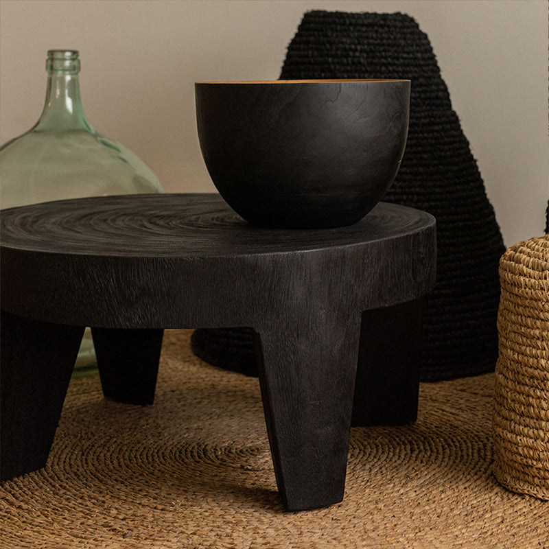 Traditional Rustic Solid Wood Round Coffee Table - Handcrafted Low Profile Sculptural Table For Living Room Lumendat