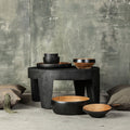 Traditional Rustic Solid Wood Round Coffee Table - Handcrafted Low Profile Sculptural Table For Living Room Lumendat