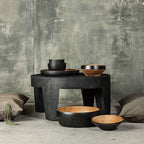 Traditional Rustic Solid Wood Round Coffee Table - Handcrafted Low Profile Sculptural Table For Living Room Lumendat