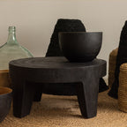 Traditional Rustic Solid Wood Round Coffee Table - Handcrafted Low Profile Sculptural Table For Living Room Lumendat