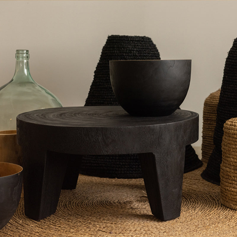 Traditional Rustic Solid Wood Round Coffee Table - Handcrafted Low Profile Sculptural Table For Living Room Lumendat