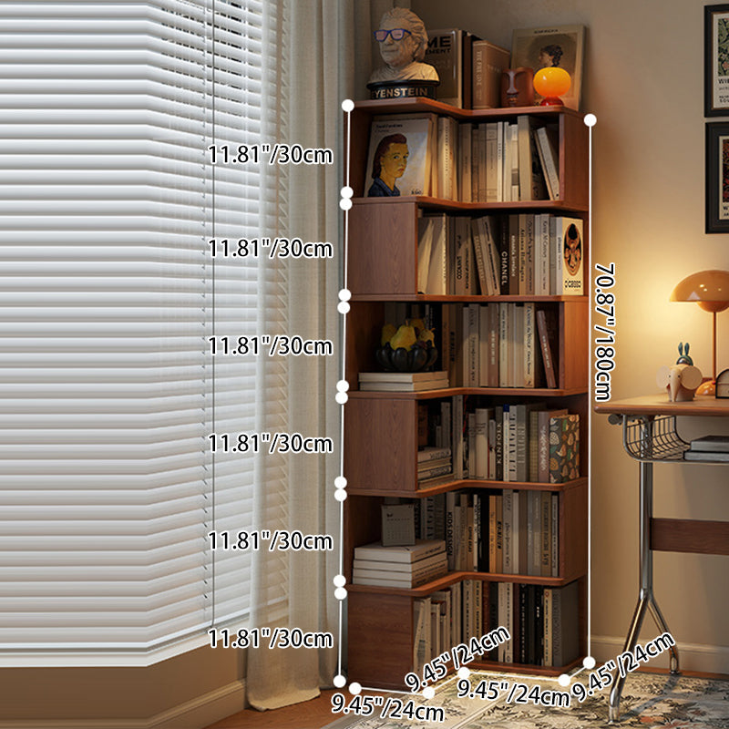 Modern Minimalist Rectangular Rubberwood Eco-Friendly Board Bookshelf Corner Shelf Unit 5/6 Tiers For Home & Office DFM-F