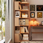 Modern Minimalist Rectangular Rubberwood Eco-Friendly Board Bookshelf Corner Shelf Unit 5/6 Tiers For Home & Office DFM-F