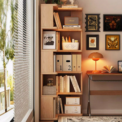 Modern Minimalist Rectangular Rubberwood Eco-Friendly Board Bookshelf Corner Shelf Unit 5/6 Tiers For Home & Office