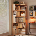 Modern Minimalist Rectangular Rubberwood Eco-Friendly Board Bookshelf Corner Shelf Unit 5/6 Tiers For Home & Office DFM-F