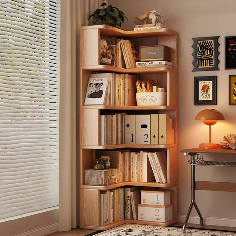 Modern Minimalist Rectangular Rubberwood Eco-Friendly Board Bookshelf Corner Shelf Unit 5/6 Tiers For Home & Office DFM-F