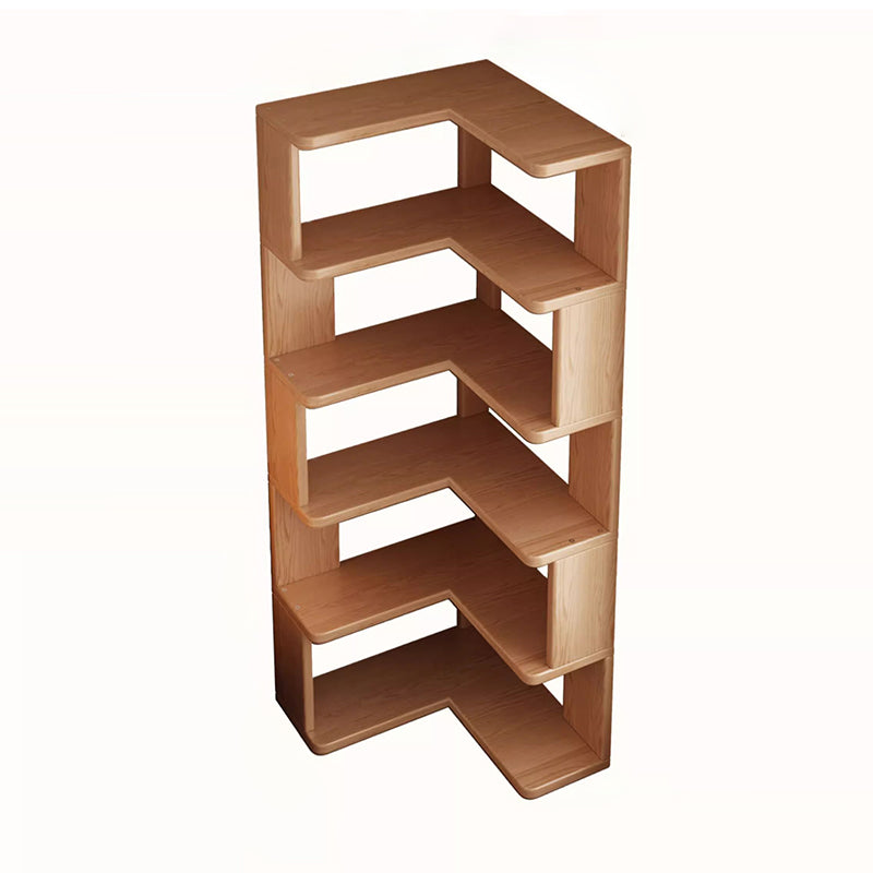 Modern Minimalist Rectangular Rubberwood Eco-Friendly Board Bookshelf Corner Shelf Unit 5/6 Tiers For Home & Office DFM-F