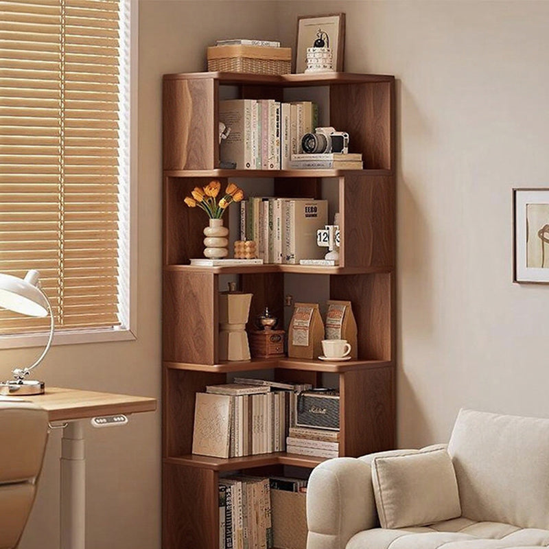 Modern Minimalist Rectangular Rubberwood Eco-Friendly Board Bookshelf Corner Shelf Unit 5/6 Tiers For Home & Office DFM-F