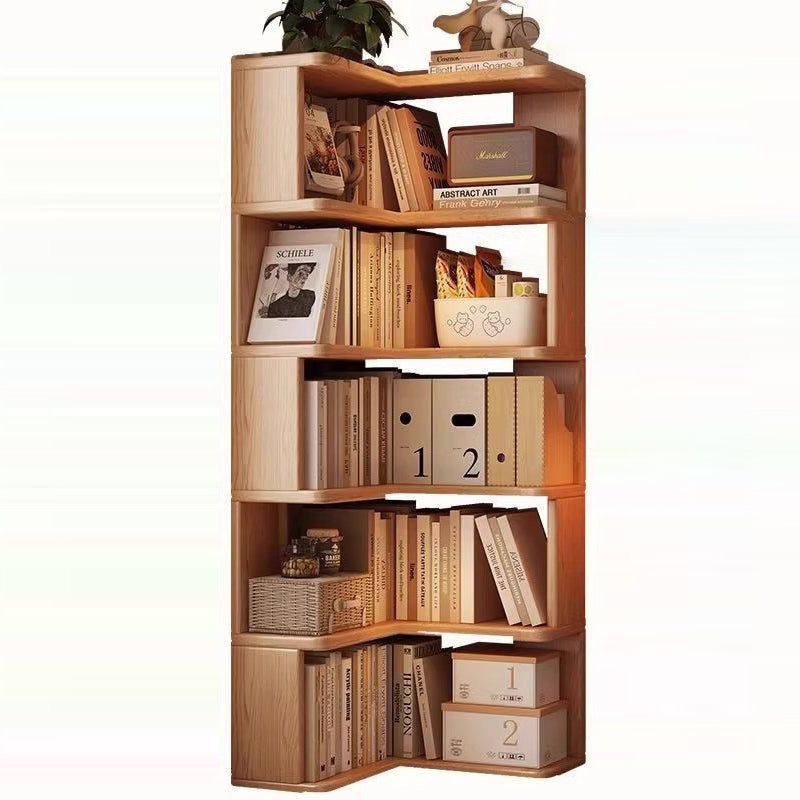 Modern Minimalist Rectangular Rubberwood Eco-Friendly Board Bookshelf Corner Shelf Unit 5/6 Tiers For Home & Office DFM-F