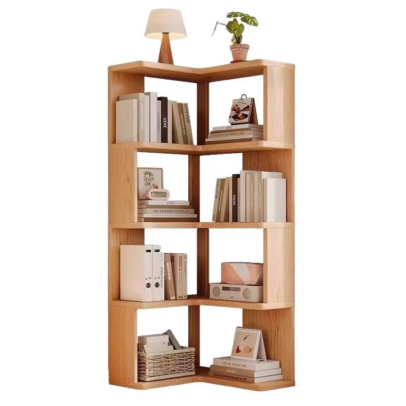 Modern Minimalist Rectangular Rubberwood Eco-Friendly Board Bookshelf Corner Shelf Unit 5/6 Tiers For Home & Office DFM-F