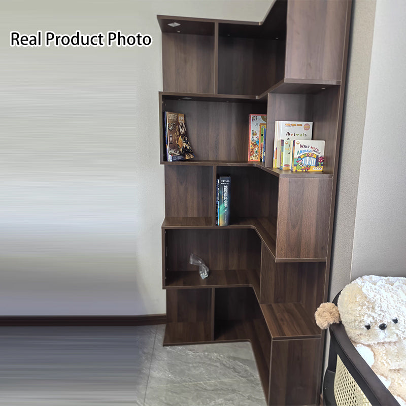 Modern Minimalist Rectangular Rubberwood Eco-Friendly Board Bookshelf Corner Shelf Unit 5/6 Tiers For Home & Office DFM-F