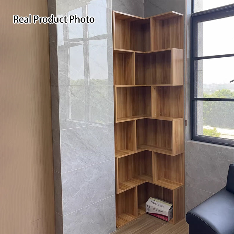 Modern Minimalist Rectangular Rubberwood Eco-Friendly Board Bookshelf Corner Shelf Unit 5/6 Tiers For Home & Office DFM-F