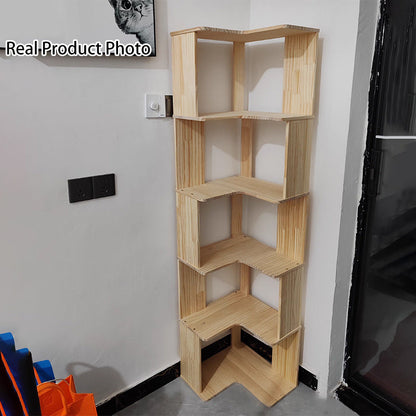 Modern Minimalist Rectangular Rubberwood Eco-Friendly Board Bookshelf Corner Shelf Unit 5/6 Tiers For Home & Office