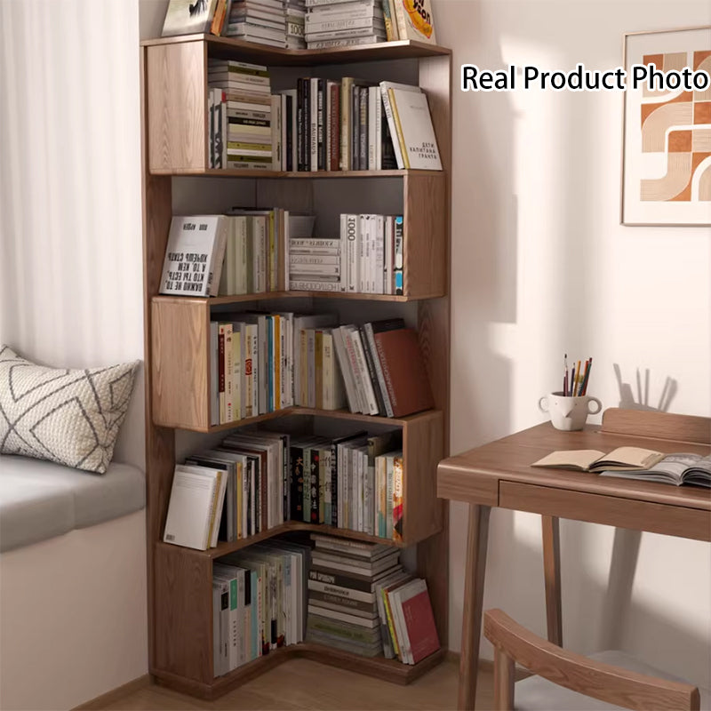 Modern Minimalist Rectangular Rubberwood Eco-Friendly Board Bookshelf Corner Shelf Unit 5/6 Tiers For Home & Office DFM-F