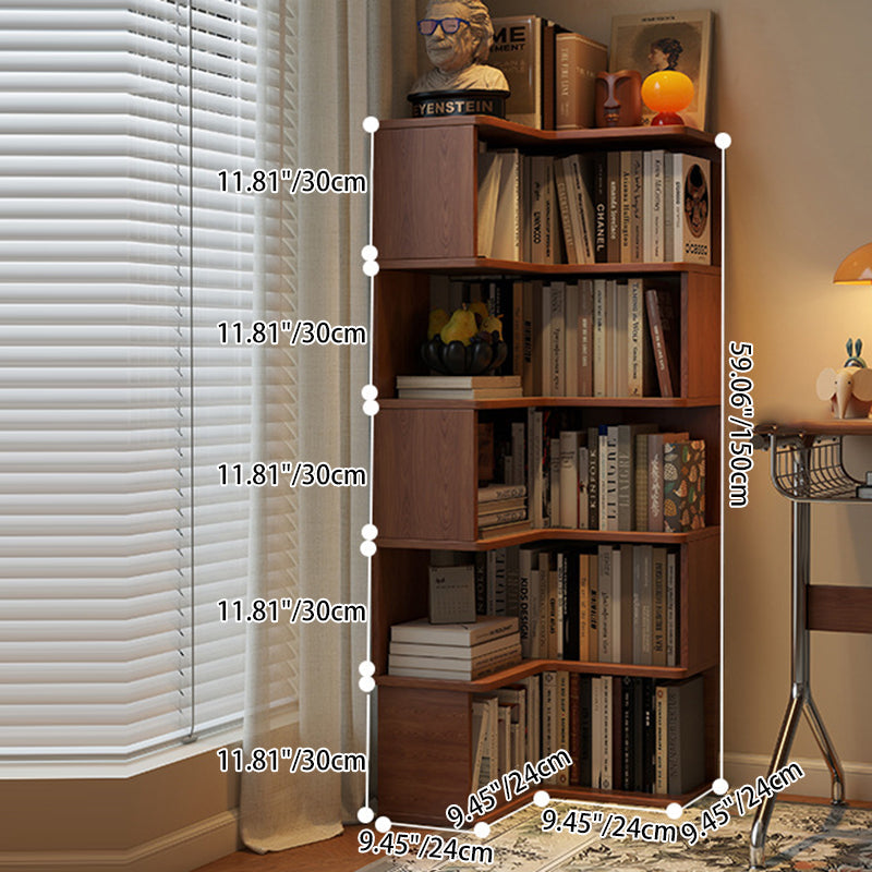 Modern Minimalist Rectangular Rubberwood Eco-Friendly Board Bookshelf Corner Shelf Unit 5/6 Tiers For Home & Office DFM-F