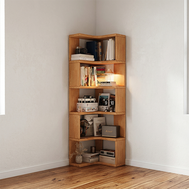 Modern Minimalist Rectangular Rubberwood Eco-Friendly Board Bookshelf Corner Shelf Unit 5/6 Tiers For Home & Office DFM-F