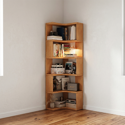 Modern Minimalist Rectangular Rubberwood Eco-Friendly Board Bookshelf Corner Shelf Unit 5/6 Tiers For Home & Office