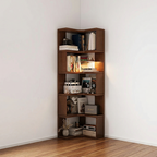 Modern Minimalist Rectangular Rubberwood Eco-Friendly Board Bookshelf Corner Shelf Unit 5/6 Tiers For Home & Office DFM-F