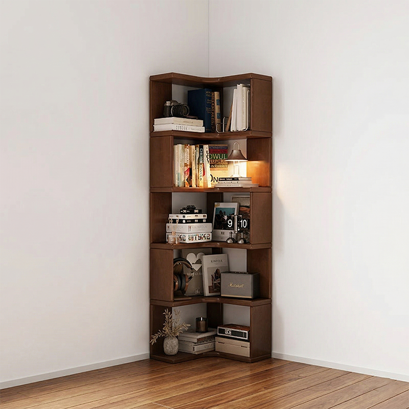 Modern Minimalist Rectangular Rubberwood Eco-Friendly Board Bookshelf Corner Shelf Unit 5/6 Tiers For Home & Office DFM-F