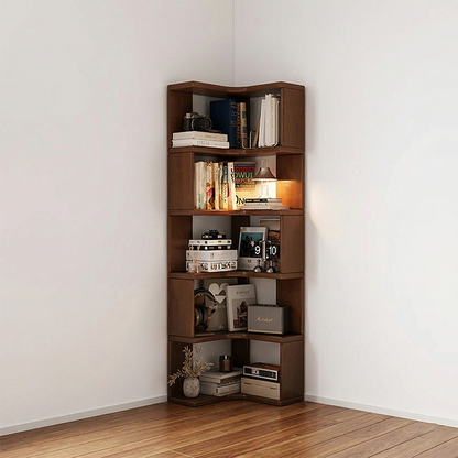 Modern Minimalist Rectangular Rubberwood Eco-Friendly Board Bookshelf Corner Shelf Unit 5/6 Tiers For Home & Office