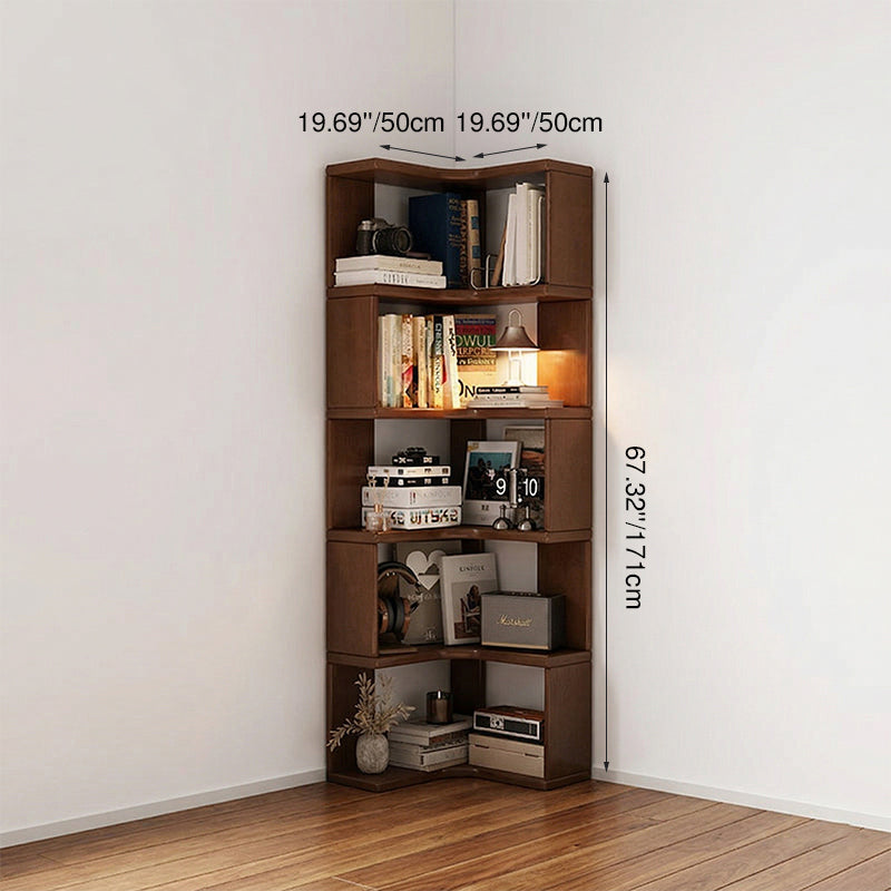 Modern Minimalist Rectangular Rubberwood Eco-Friendly Board Bookshelf Corner Shelf Unit 5/6 Tiers For Home & Office DFM-F