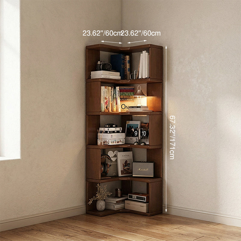 Modern Minimalist Rectangular Rubberwood Eco-Friendly Board Bookshelf Corner Shelf Unit 5/6 Tiers For Home & Office DFM-F