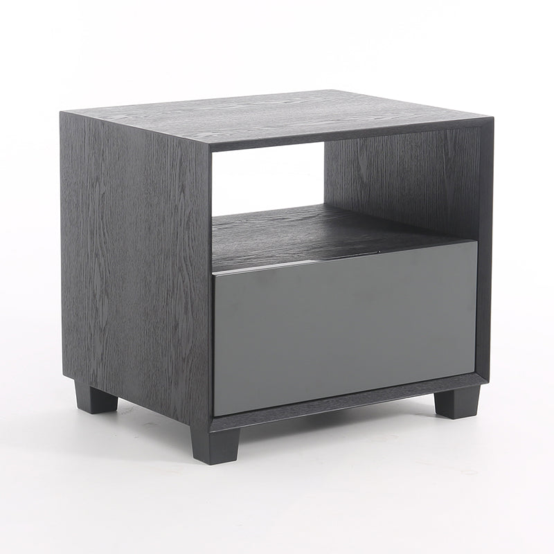 Modern Minimalist Square 1-Drawer Storage Dark Gray Nightstand For Bedroom Lumendat
