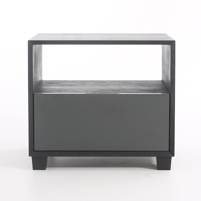 Modern Minimalist Square 1-Drawer Storage Dark Gray Nightstand For Bedroom Lumendat