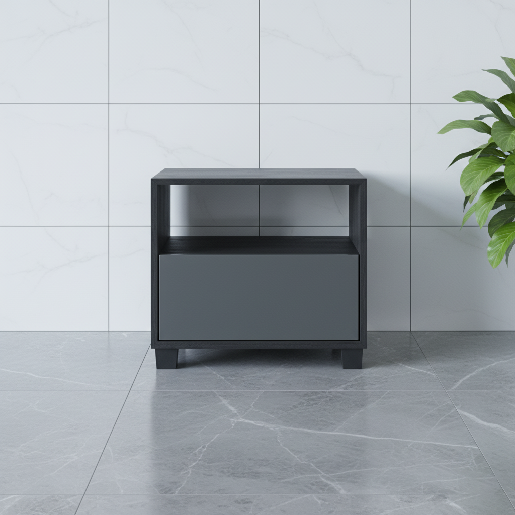 Modern Minimalist Square 1-Drawer Storage Dark Gray Nightstand For Bedroom Lumendat