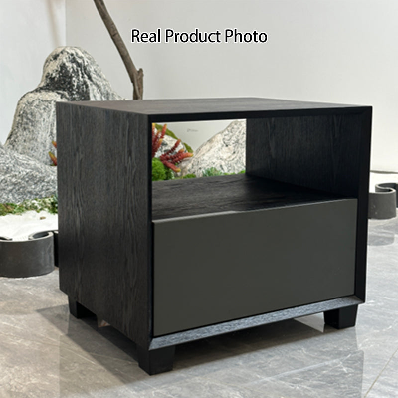 Modern Minimalist Square 1-Drawer Storage Dark Gray Nightstand For Bedroom Lumendat