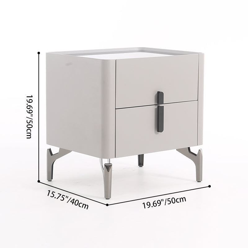 Modern Luxury Square 2-Drawer Storage Nightstand - Black Glass Top Bedside Table For Bedroom Lumendat