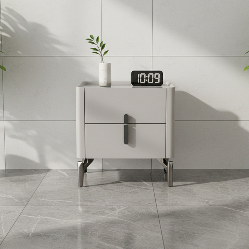 Modern Luxury Square 2-Drawer Storage Nightstand - Black Glass Top Bedside Table For Bedroom Lumendat